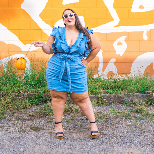 Denim Ruffle Mini Dress