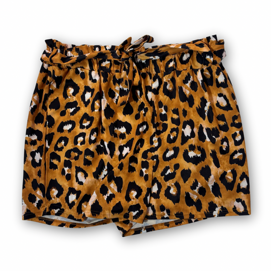 Yellow Leopard Print Paper Bag Waist Shorts