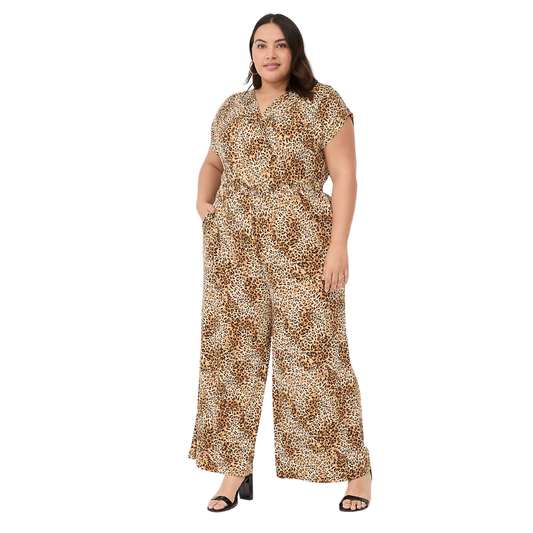 Lane Bryant Leopard Print Jumpsuit with Shoulder Ruching