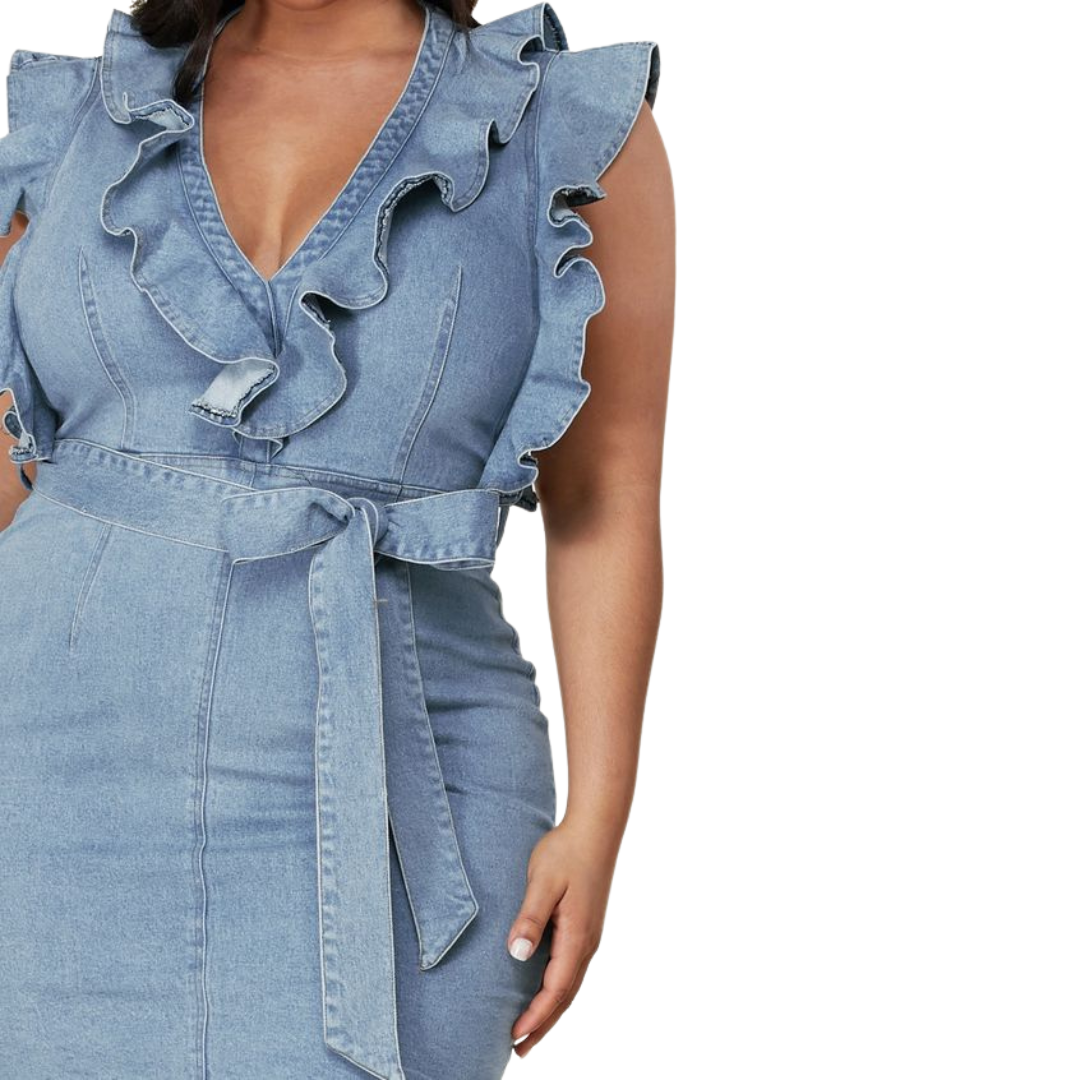 Denim Ruffle Mini Dress