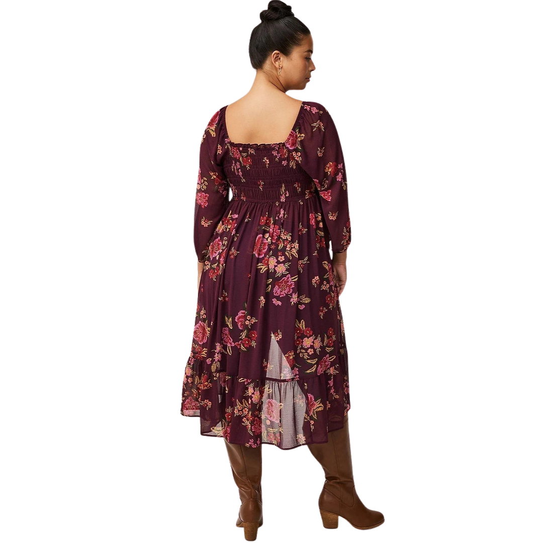 Torrid Burgundy Floral Split Front Tunic Top