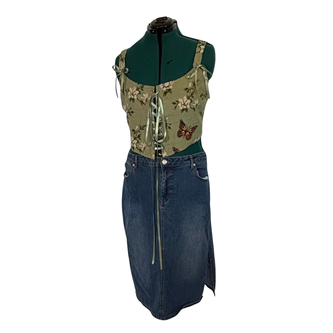 Sage Green Floral and Butterfly Tapestry Bustier