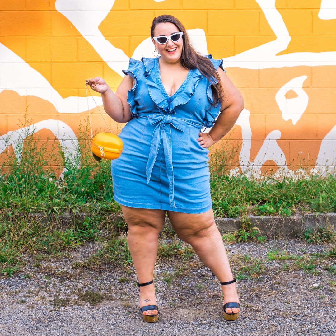 Denim Ruffle Mini Dress