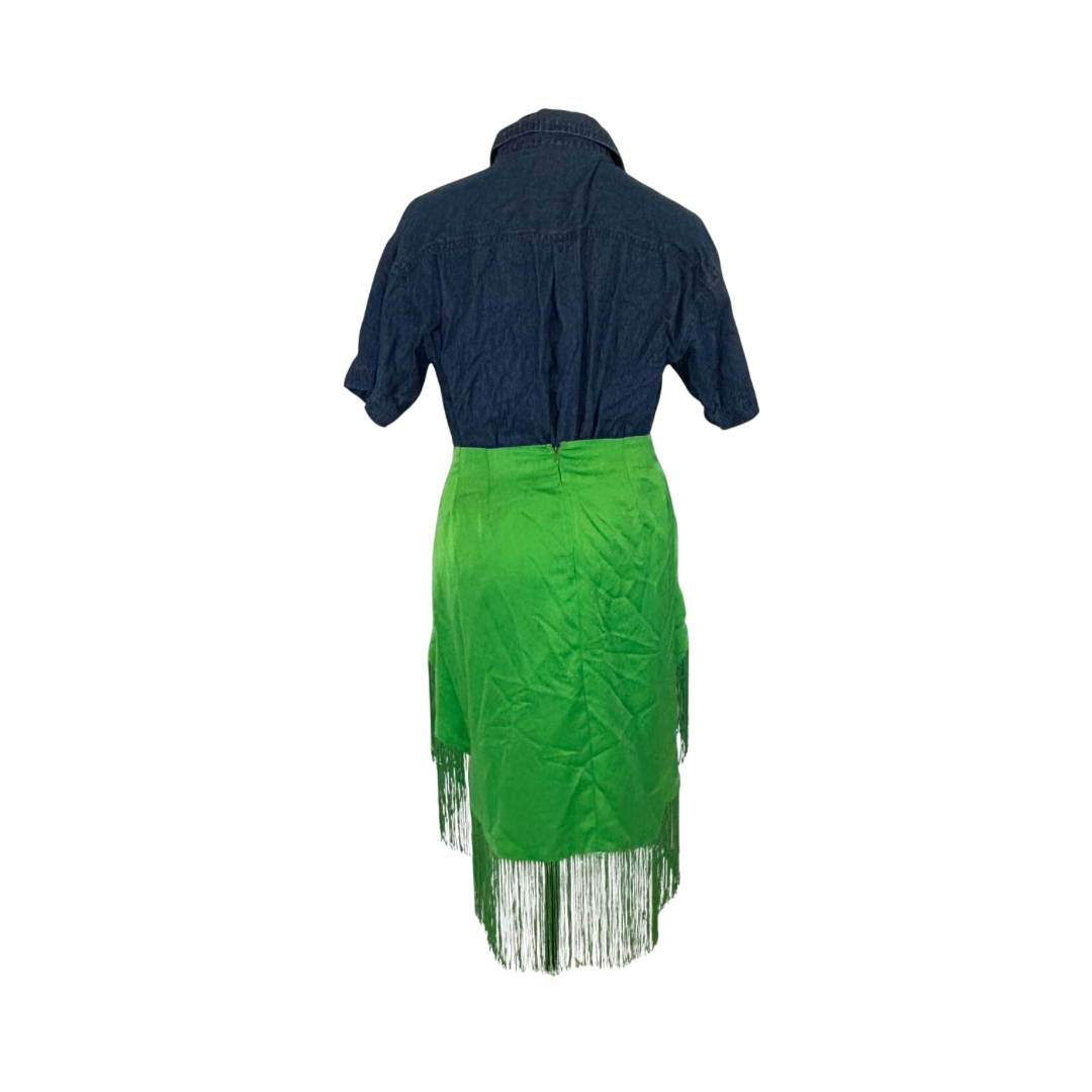 Eloquii Green Fringe Satin Skirt