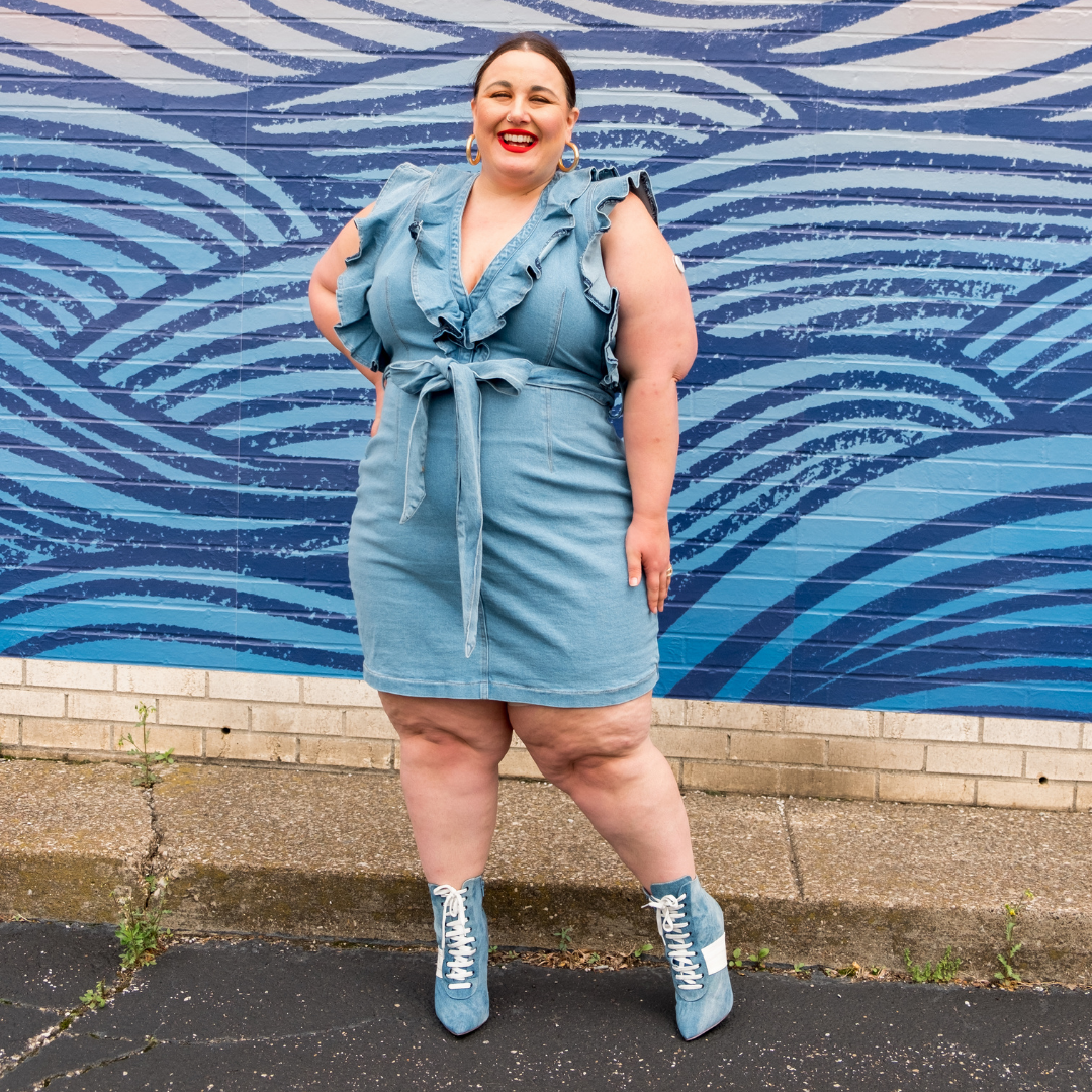 Denim Ruffle Mini Dress