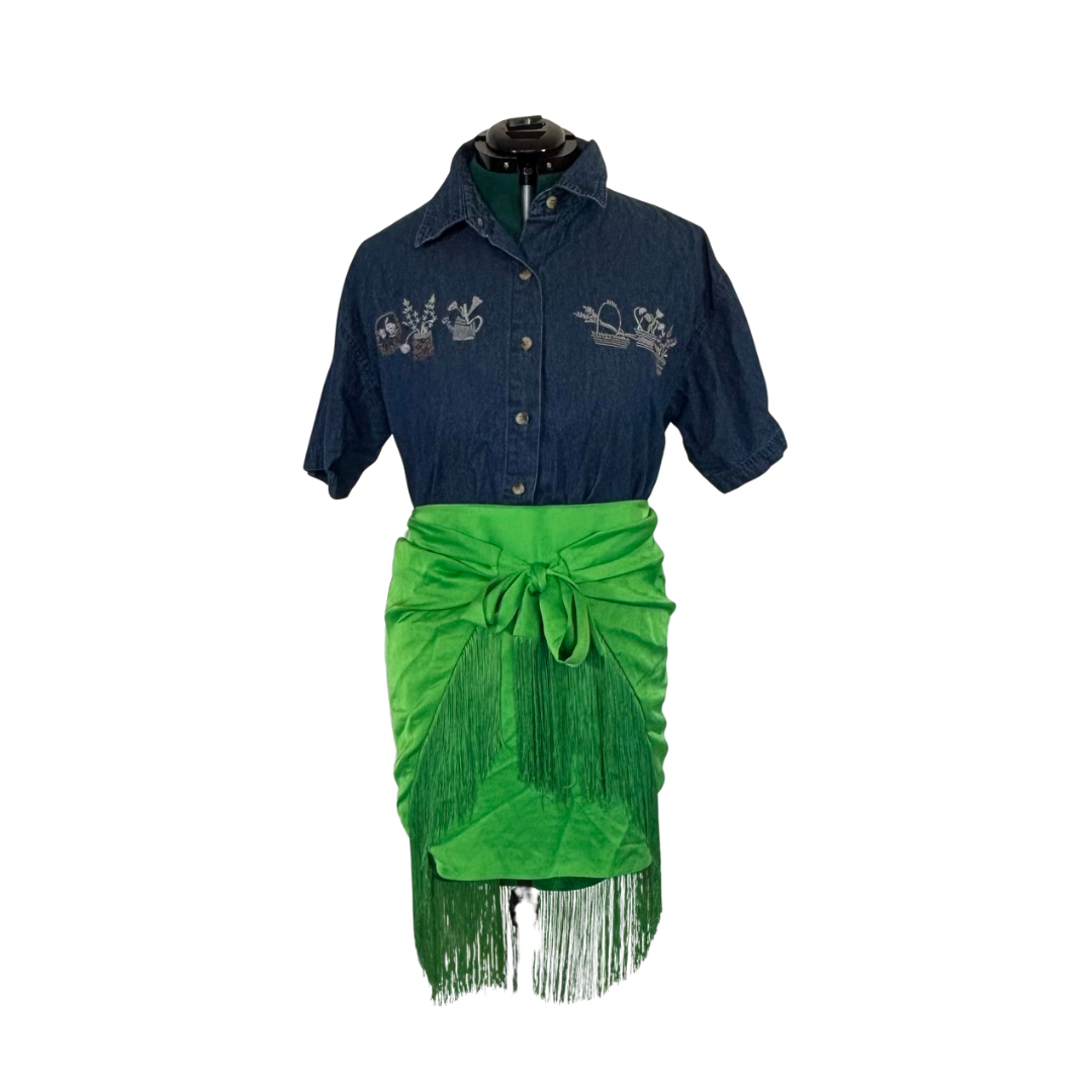 Vintage Short Sleeve Denim Button Up with Garden Embroidery