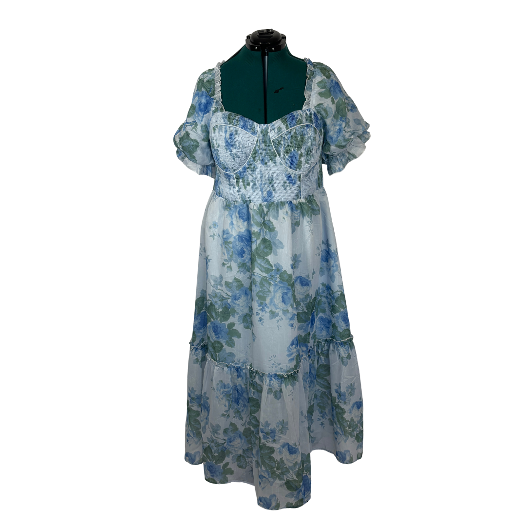 Blue Floral Poofy Dress NWT