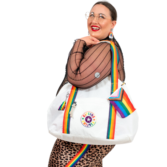 Kippling White and Rainbow Weekender Bag