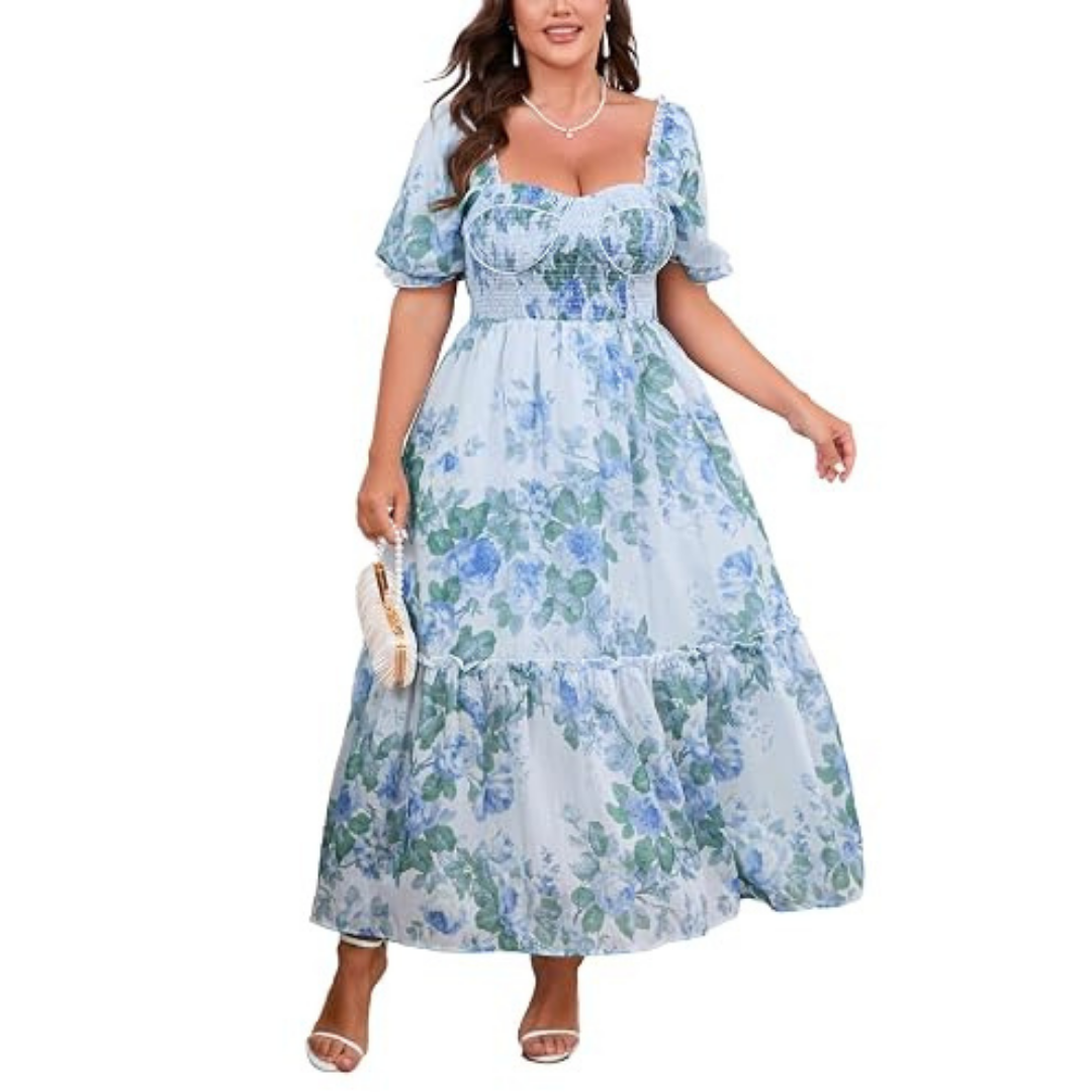Blue Floral Poofy Dress NWT