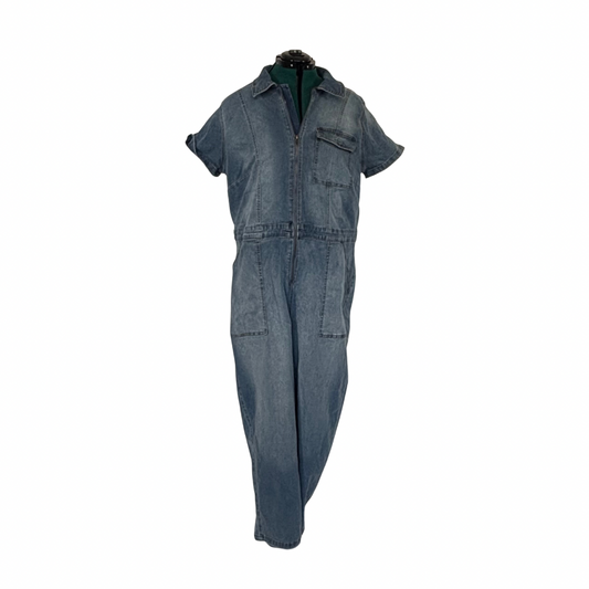 Short Sleeve Zip Front Denim Boiler Suit