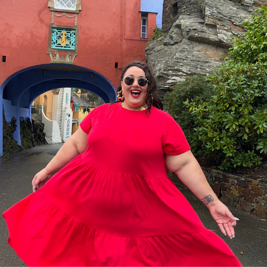 Shiny by Nature Red Tiered Ruffle T Shirt Dress with Pockets