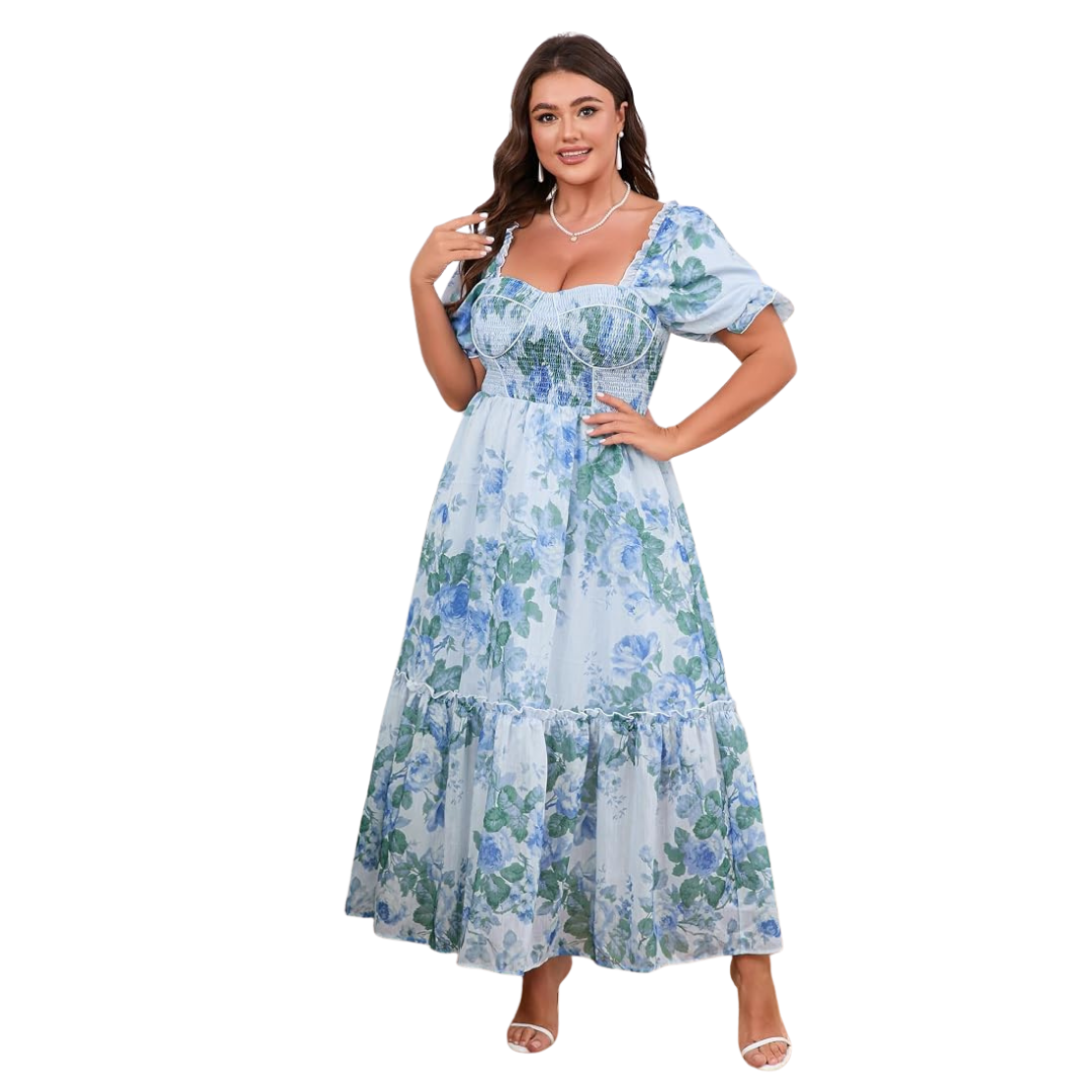 Blue Floral Poofy Dress NWT