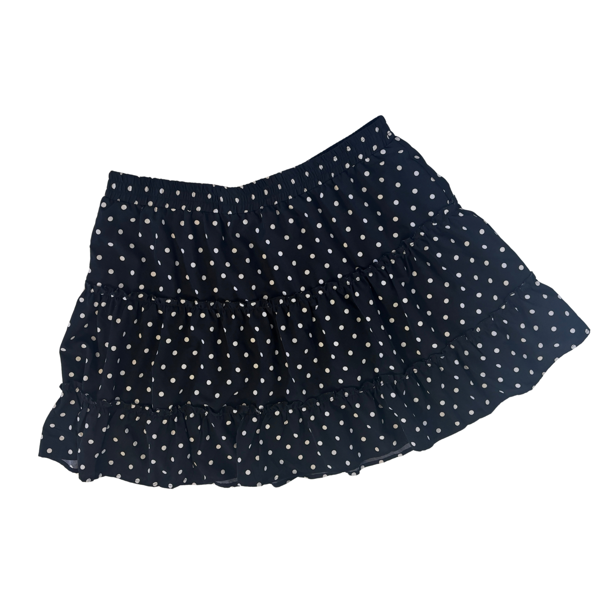 Black and White Polka Dot Tiered Ruffle Mini Skirt