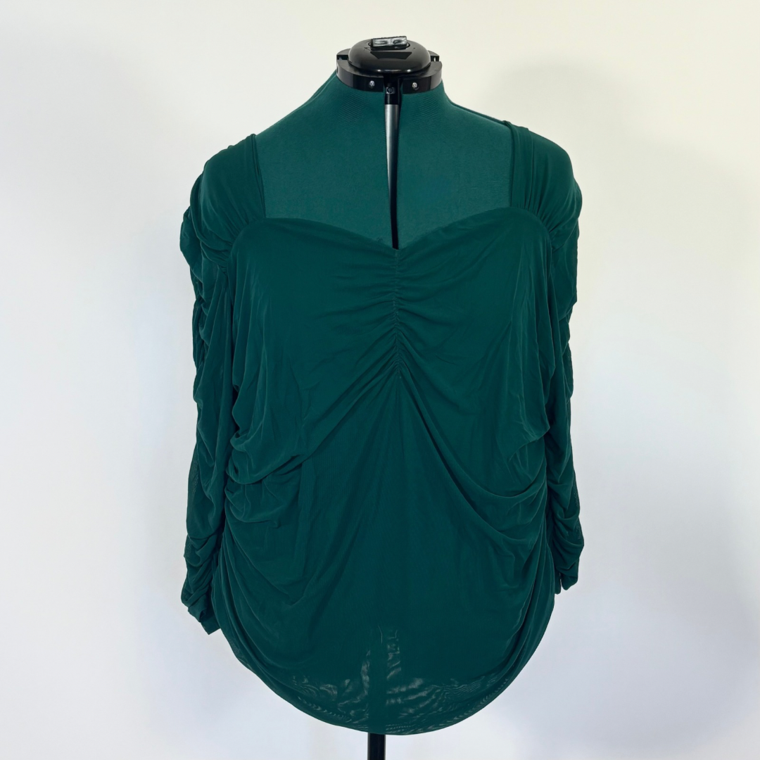 Torrid Green Mesh Overlay Sweetheart Neck Long Sleeve Top