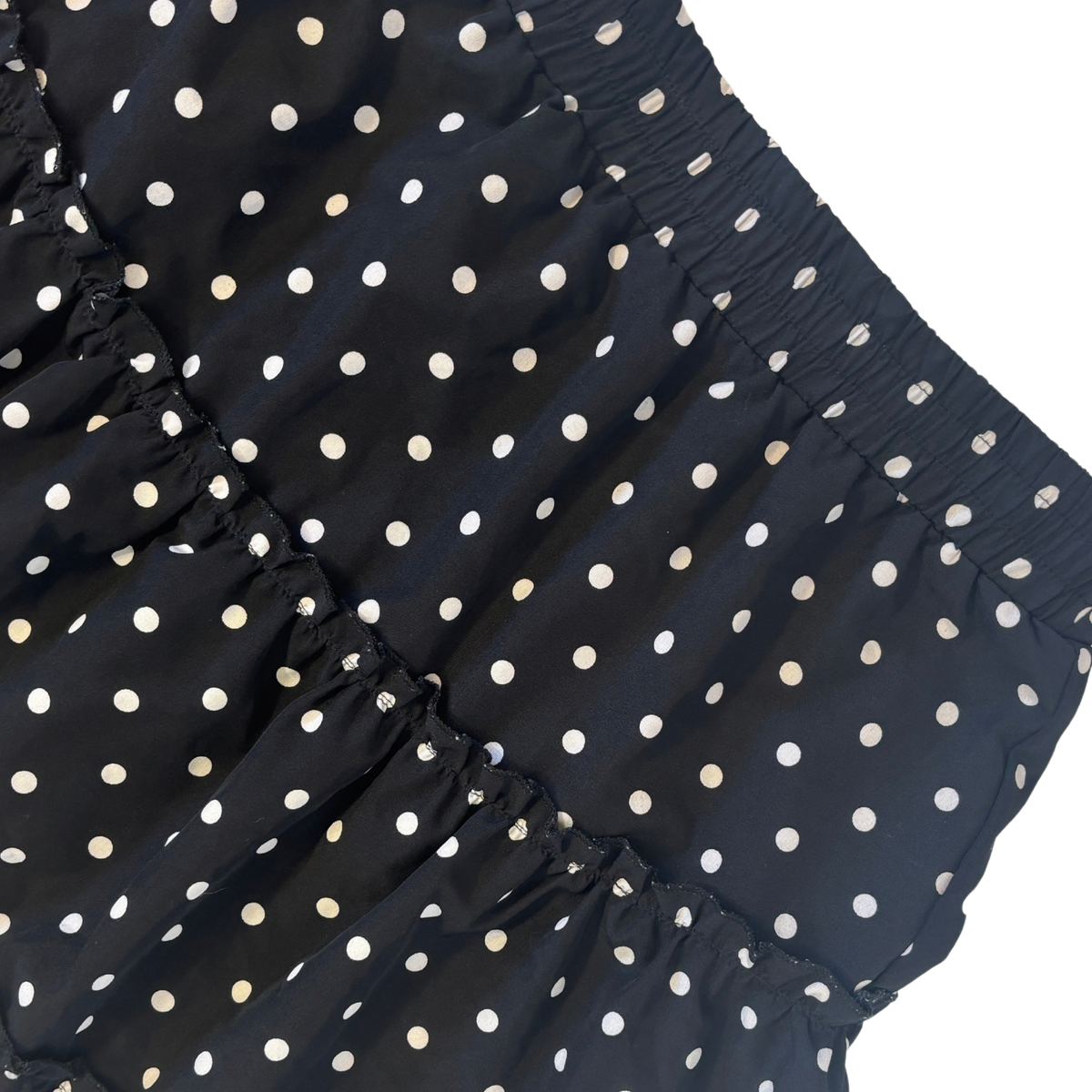 Black and White Polka Dot Tiered Ruffle Mini Skirt