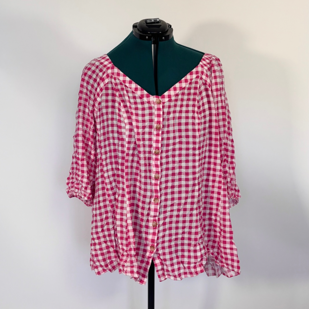 Torrid Pink and White Gingham Faux Button Front Shirt