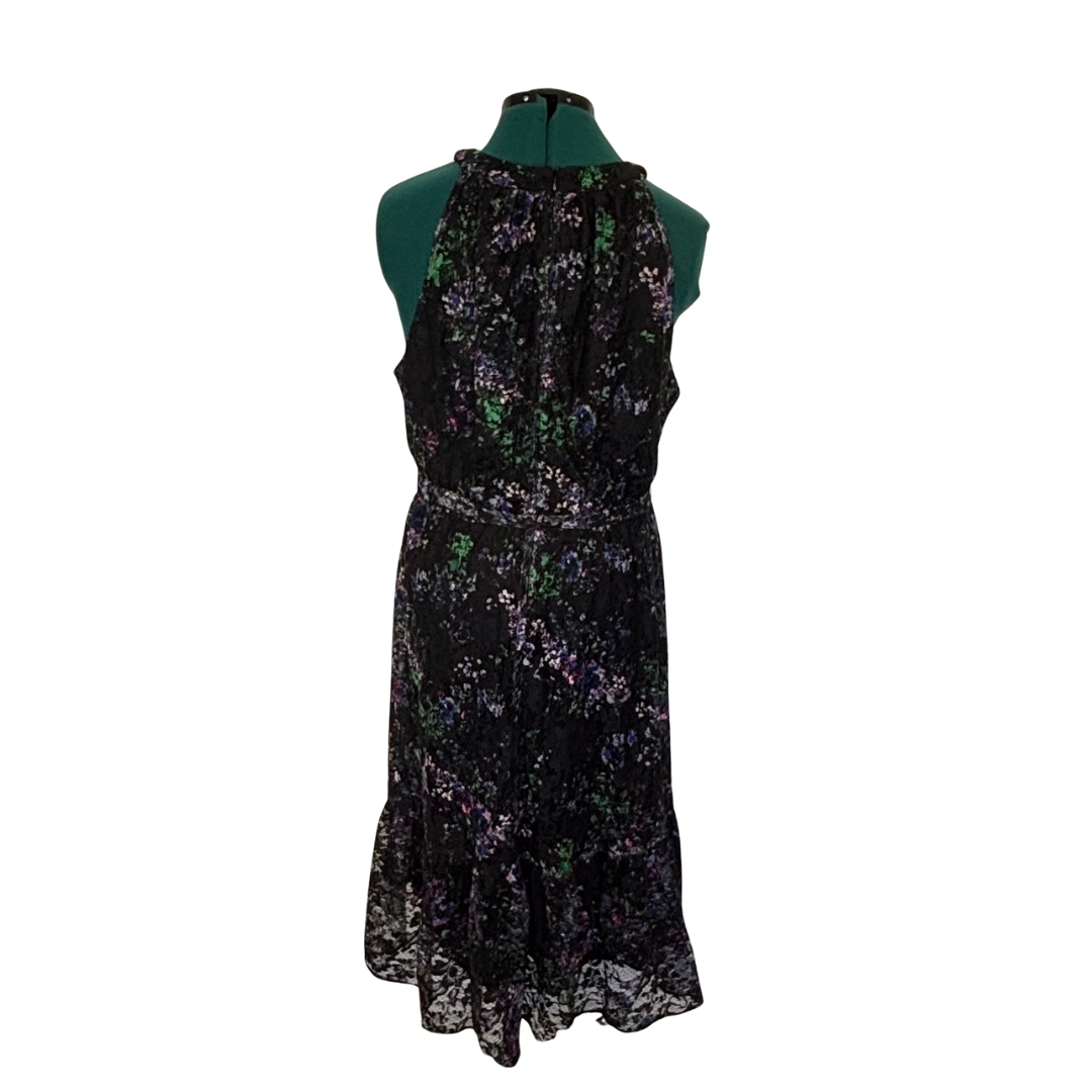 Black Floral Lace Overlay Halter Neck Dress