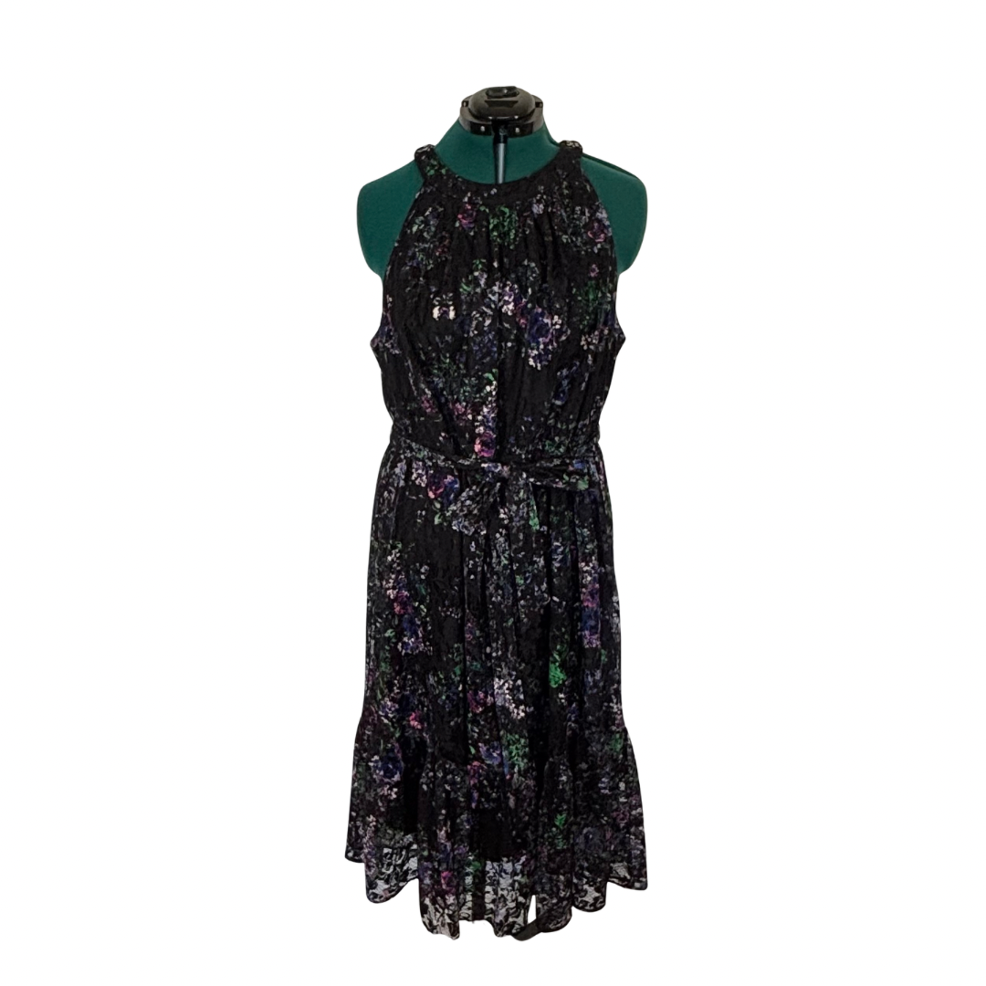Black Floral Lace Overlay Halter Neck Dress