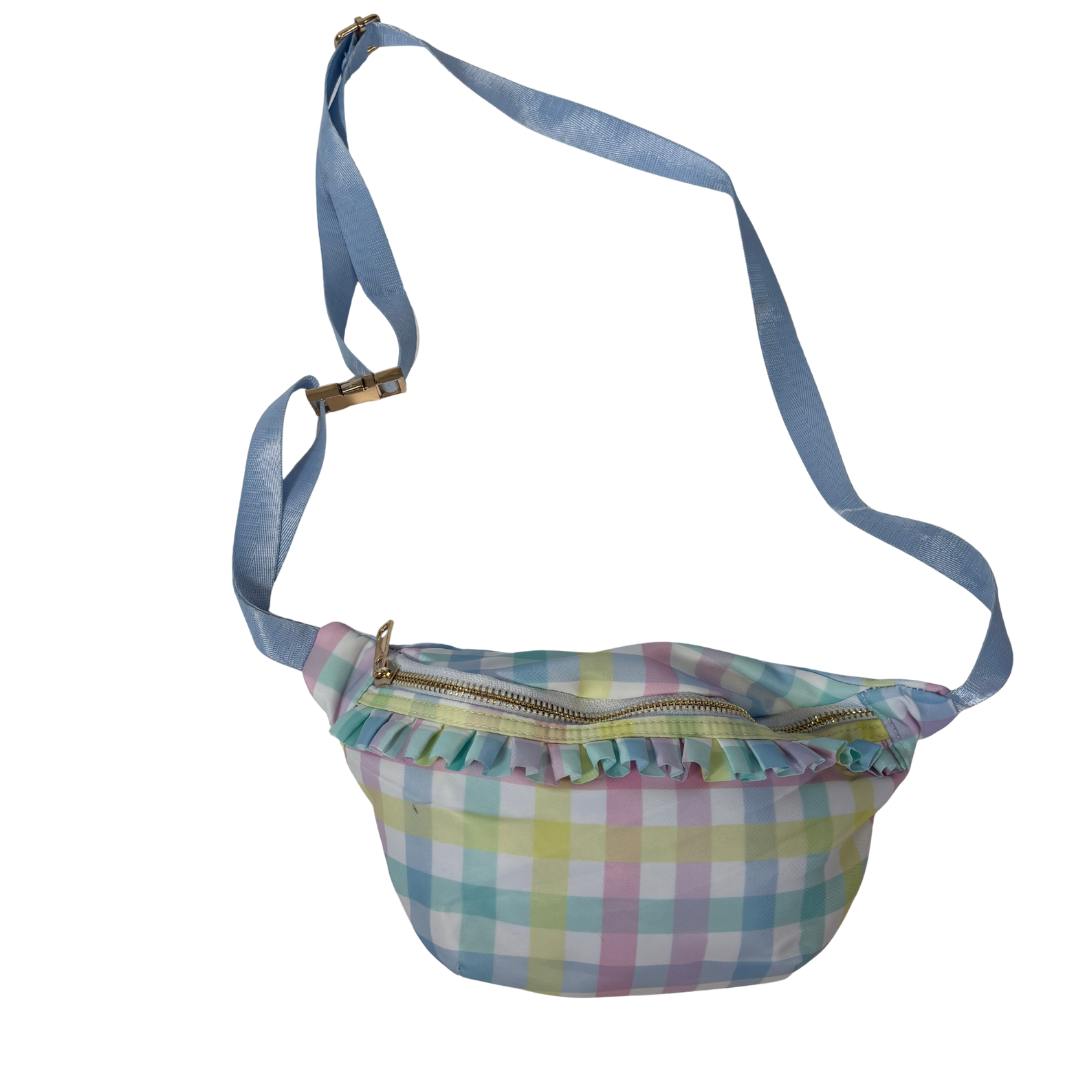 Pastel Rainbow Gingham Fanny Pack with Ruffle