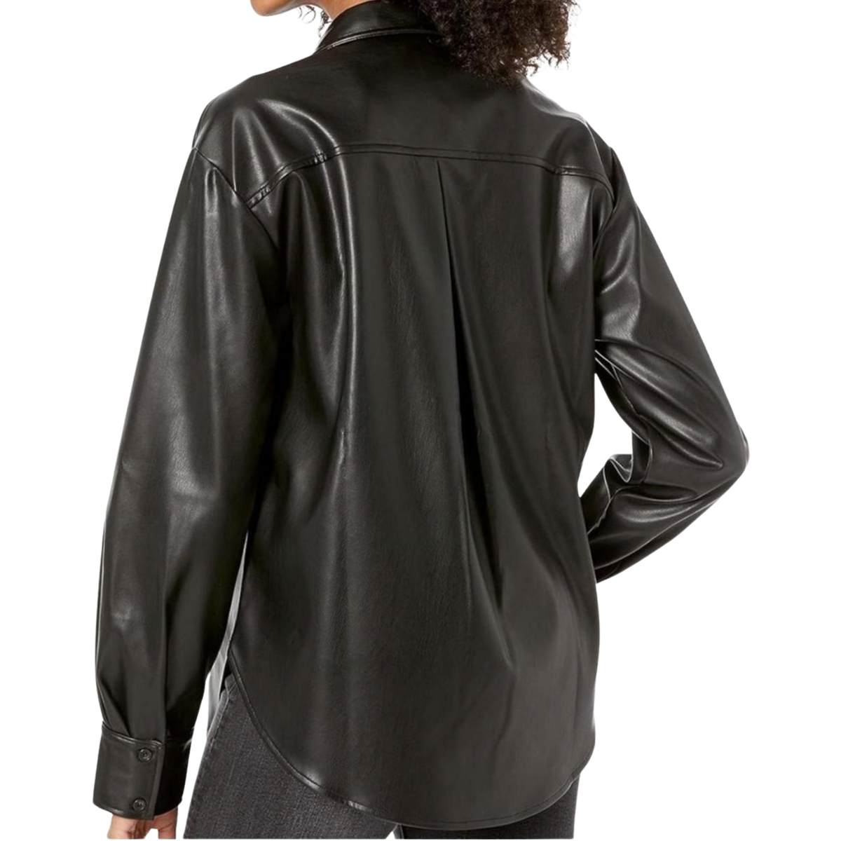 Black Faux Leather Button Front Shacket