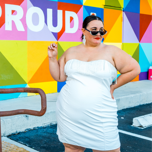 Pretty Little Thing White Faux Leather Bodycon Dress with Rhinestone Fringe