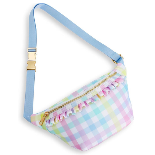 Pastel Rainbow Gingham Fanny Pack with Ruffle