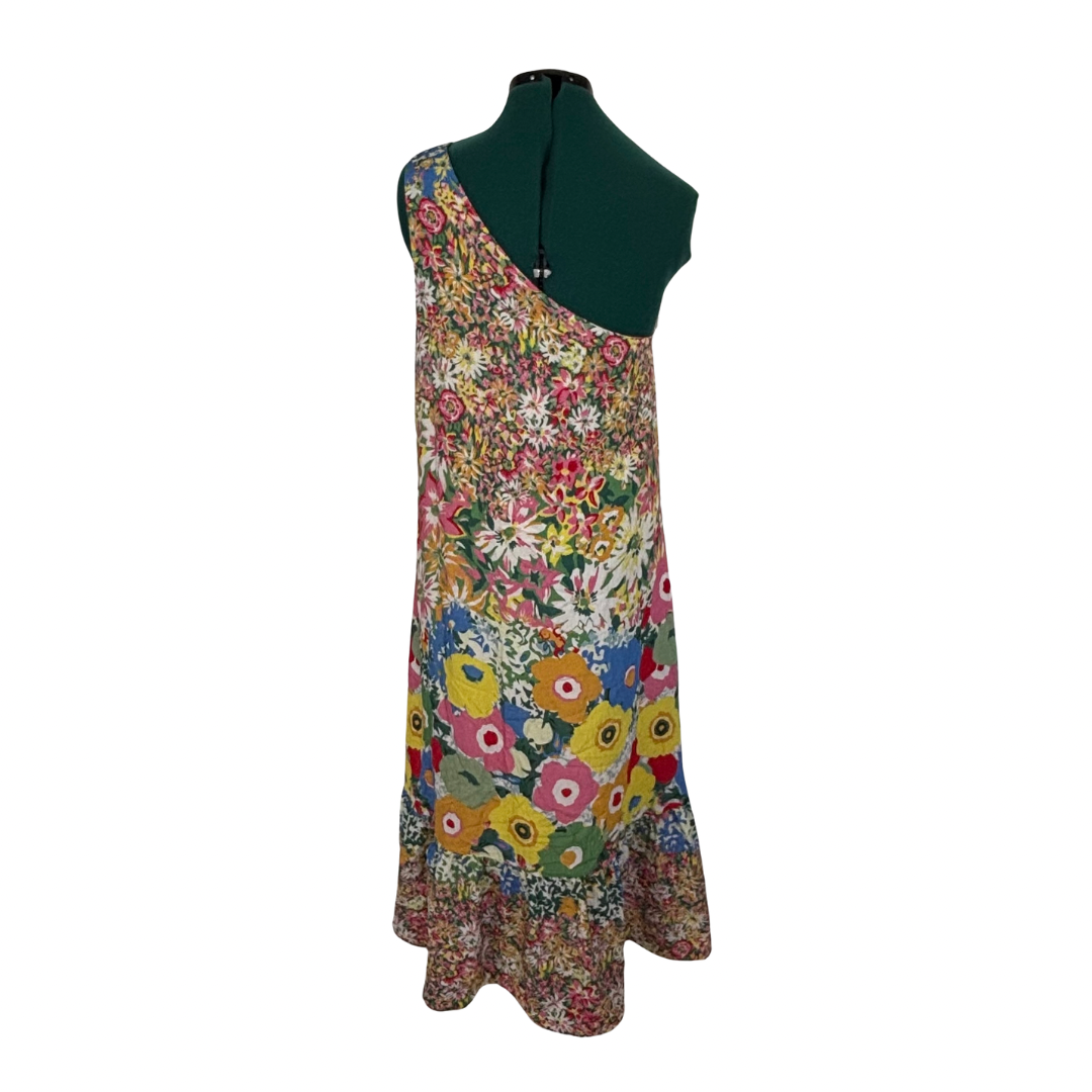 Anthropologie Floral One Shoulder Midi Dress
