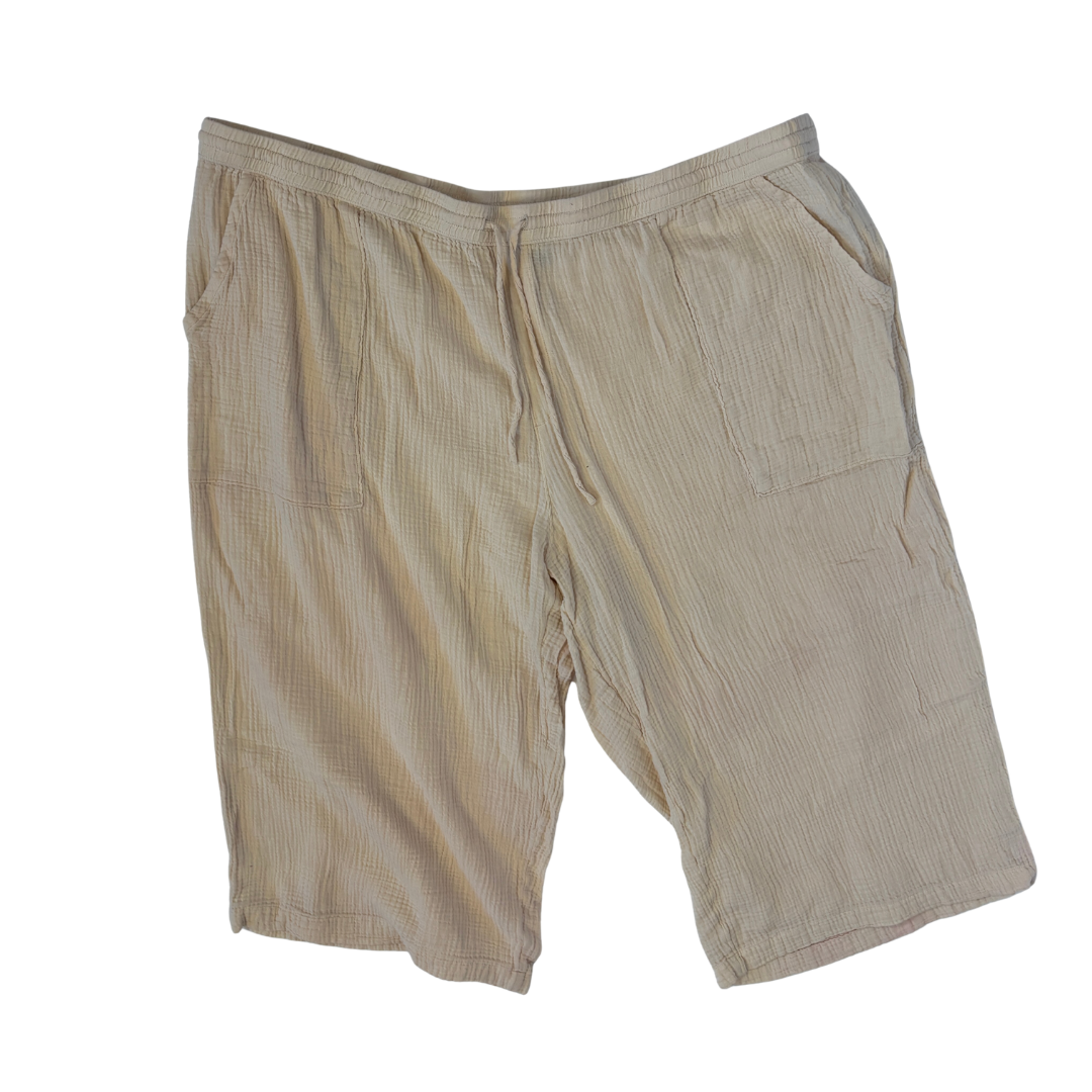 Textured Cotton Cream Pull on Pants