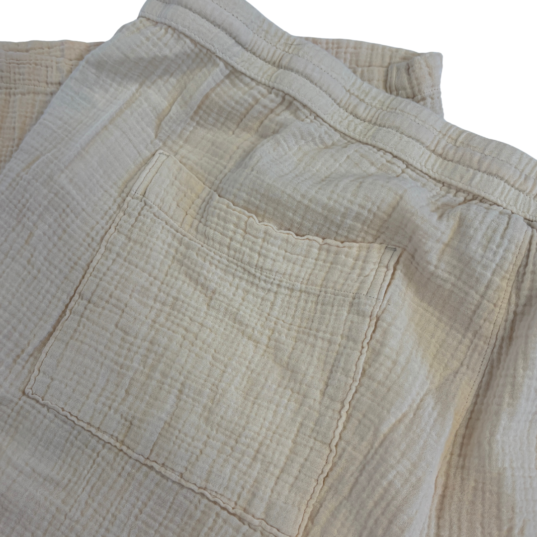 Textured Cotton Cream Pull on Pants