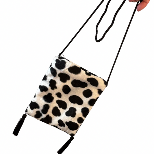 Vintage Faux Fur Cow Print Mini Crossbody Purse