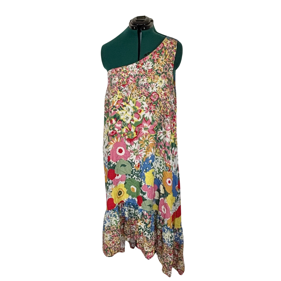 Anthropologie Floral One Shoulder Midi Dress