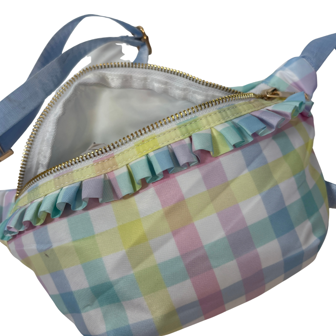 Pastel Rainbow Gingham Fanny Pack with Ruffle