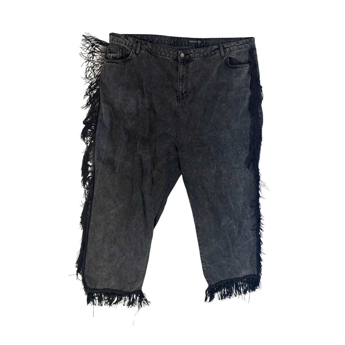 NastyGal Black Vintage Wash Jeans with Fringe Details