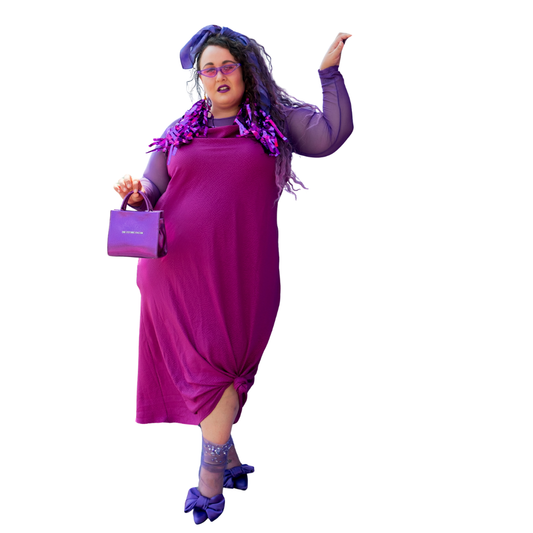 Purple Cowl Neck Sleeveless Midi Dress with Subtle Dot Pattern