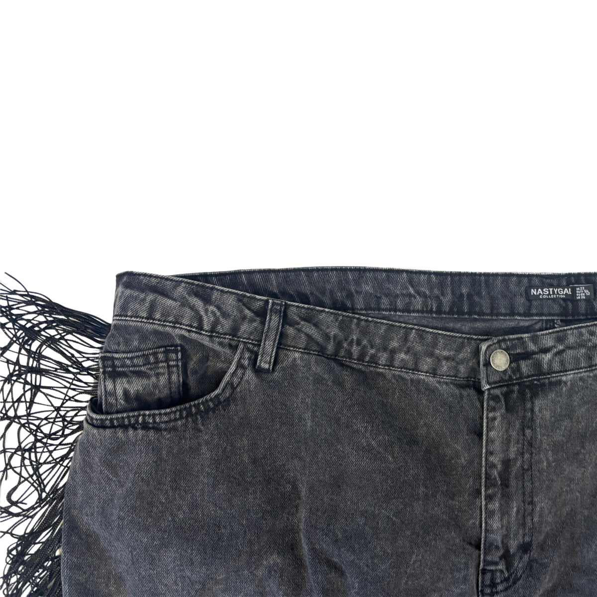 NastyGal Black Vintage Wash Jeans with Fringe Details