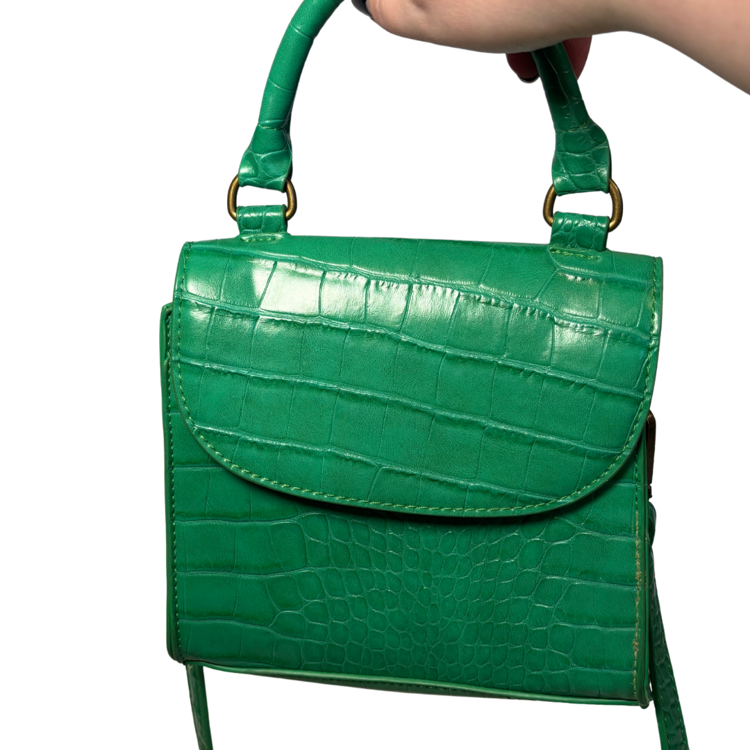 Green Faux Croc Skin Top Handle/ Crossbody Mini Bag