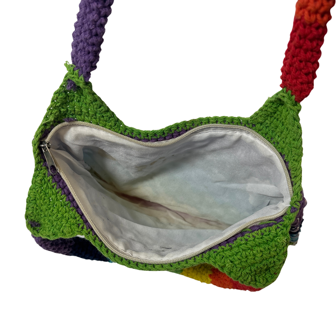 Crocheted Rainbow Striped and Beaded Mini Handbag