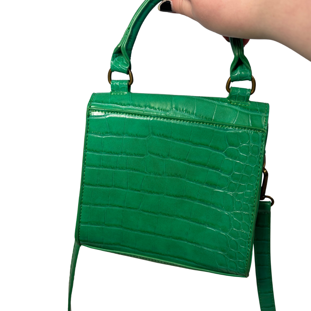 Green Faux Croc Skin Top Handle/ Crossbody Mini Bag