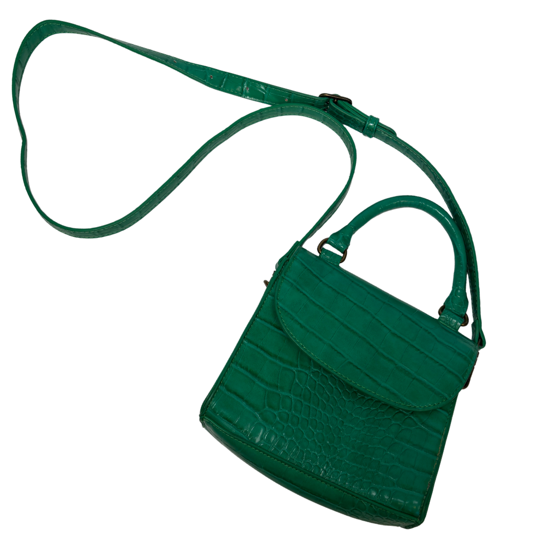 Green Faux Croc Skin Top Handle/ Crossbody Mini Bag