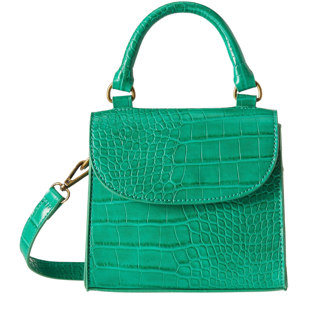 Green Faux Croc Skin Top Handle/ Crossbody Mini Bag