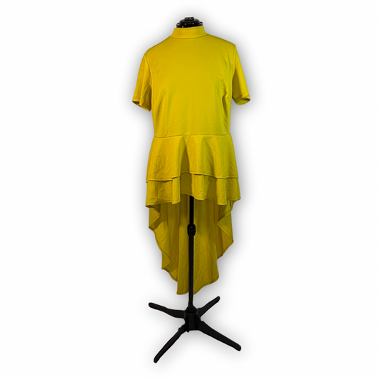 Neon Yellow Mock Neck Hi-Low Peplum Top NWT