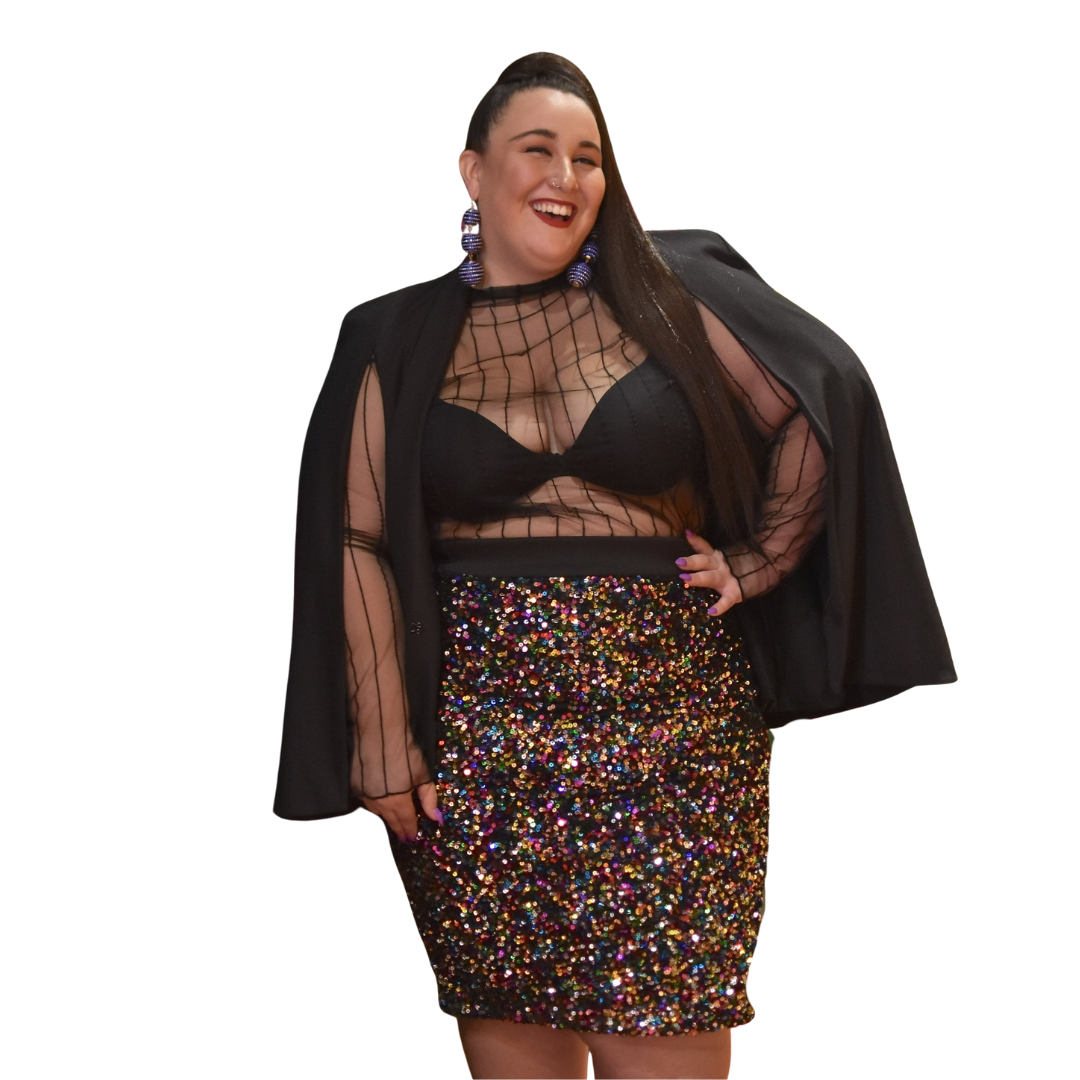 Eloquii Black and Rainbow Sequin Pencil Skirt