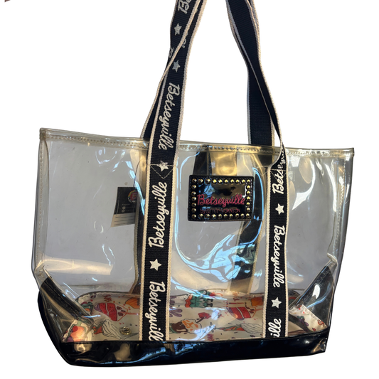 Betsey Johnson Vintage Y2K McBling Clear Tote with Black and White Details