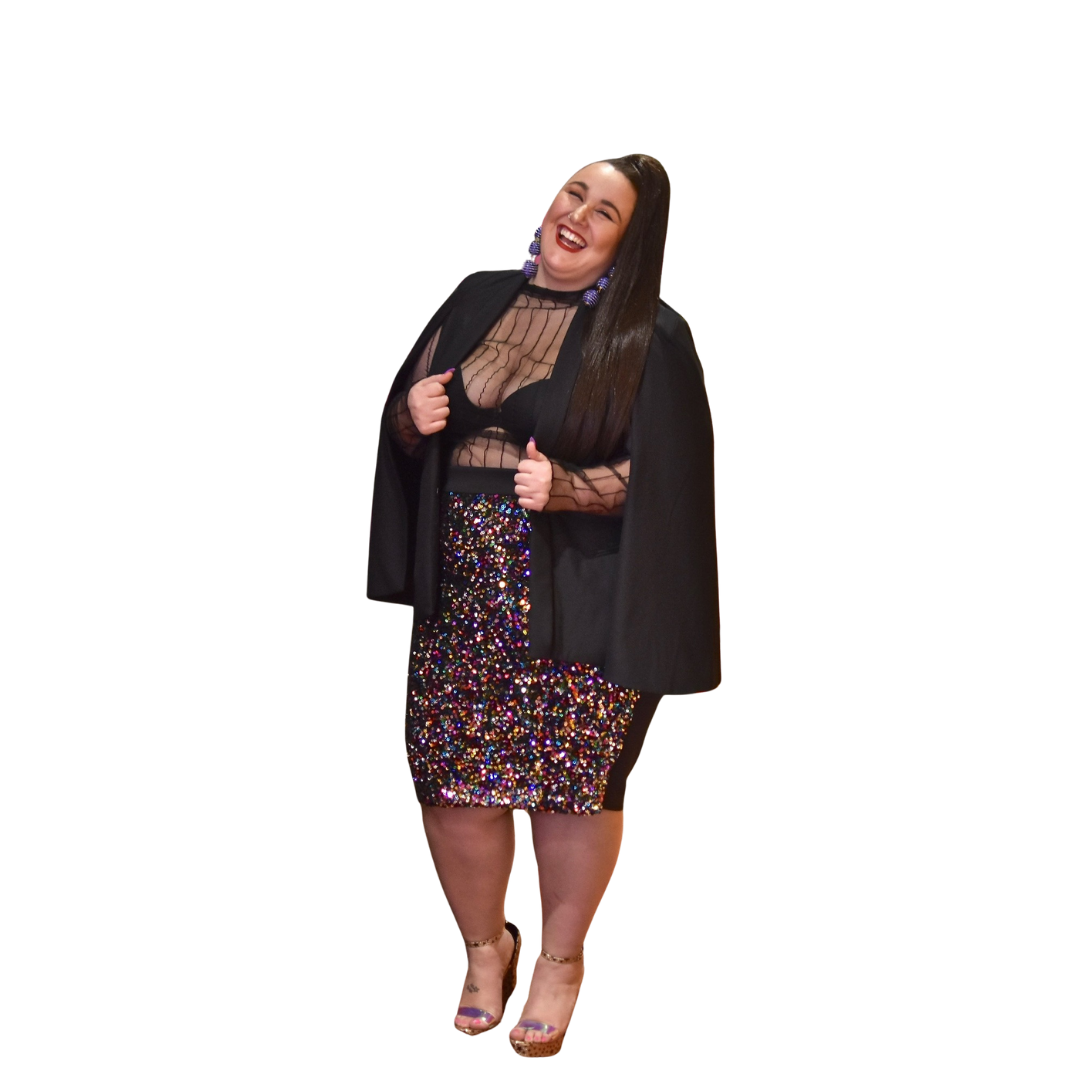 Eloquii Black and Rainbow Sequin Pencil Skirt