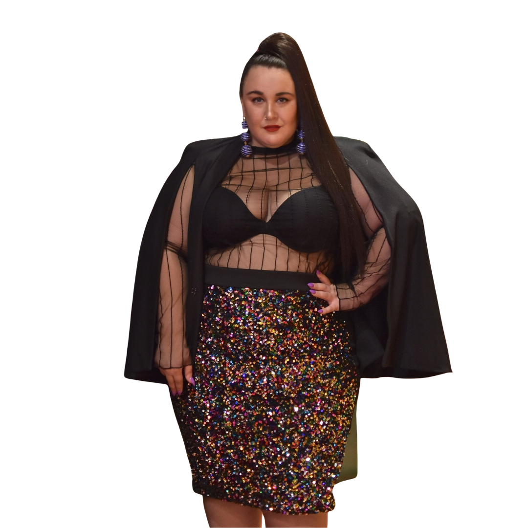 Eloquii Black and Rainbow Sequin Pencil Skirt