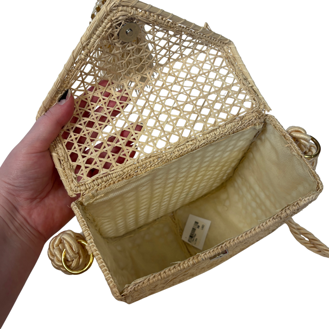 Straw Crossbody Bag with Tassel and Monstera Leaf Detail NWT