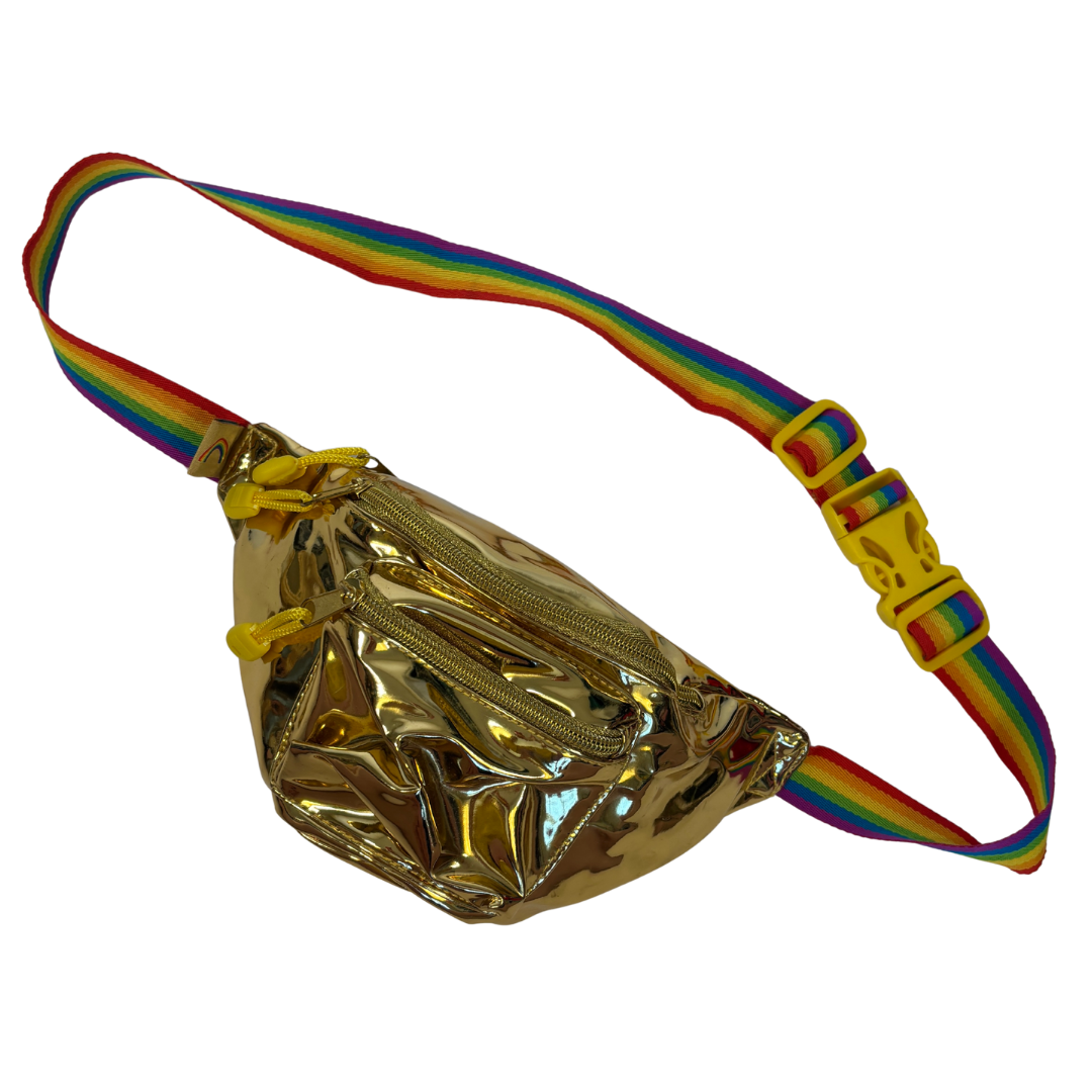 Tipsy Elves Pride Gold Metallic Fanny Pack with Rainbow Strap