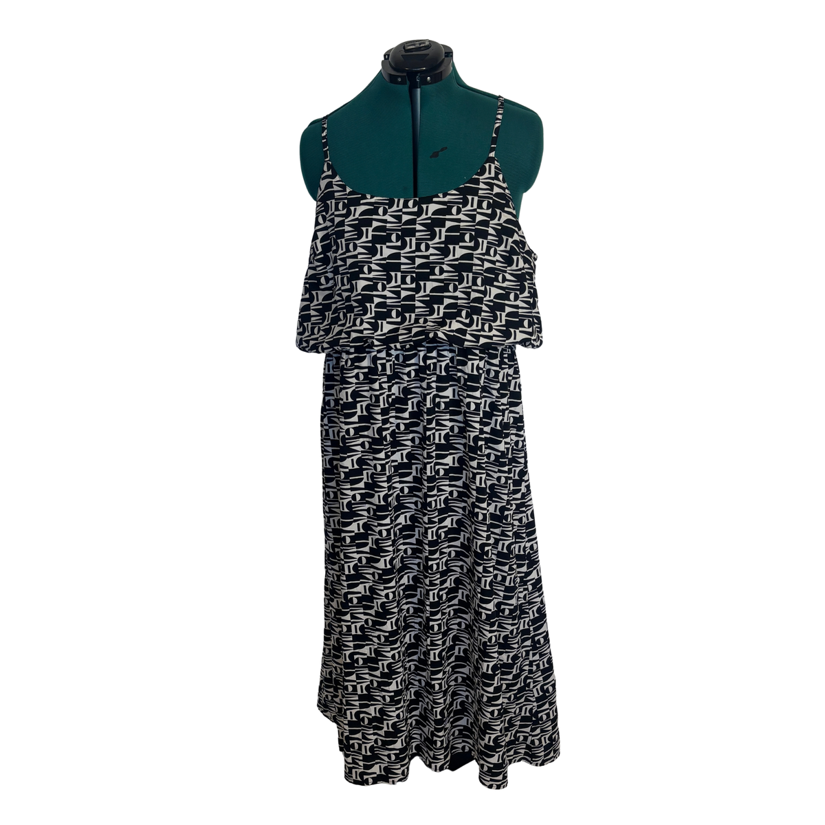 Black and White Abstract Print Sleeveless Midi Dress