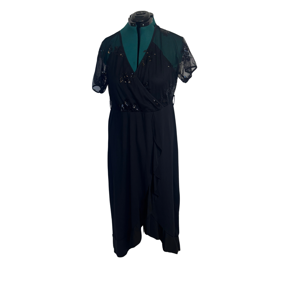 Black Midi Dress with Mesh and Sequin Details