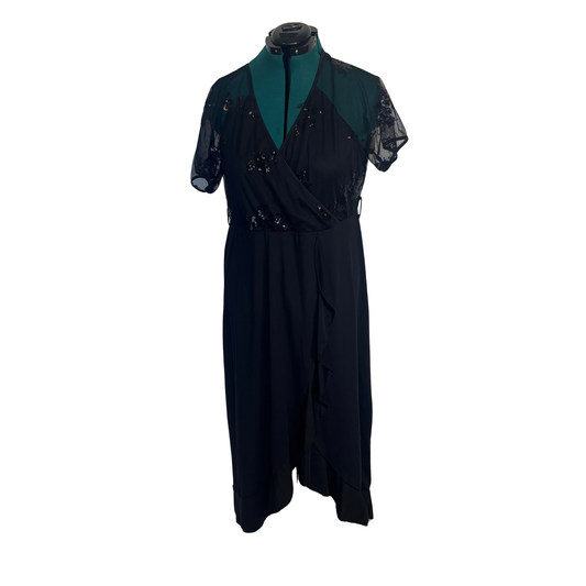 Black Midi Dress with Mesh and Sequin Details